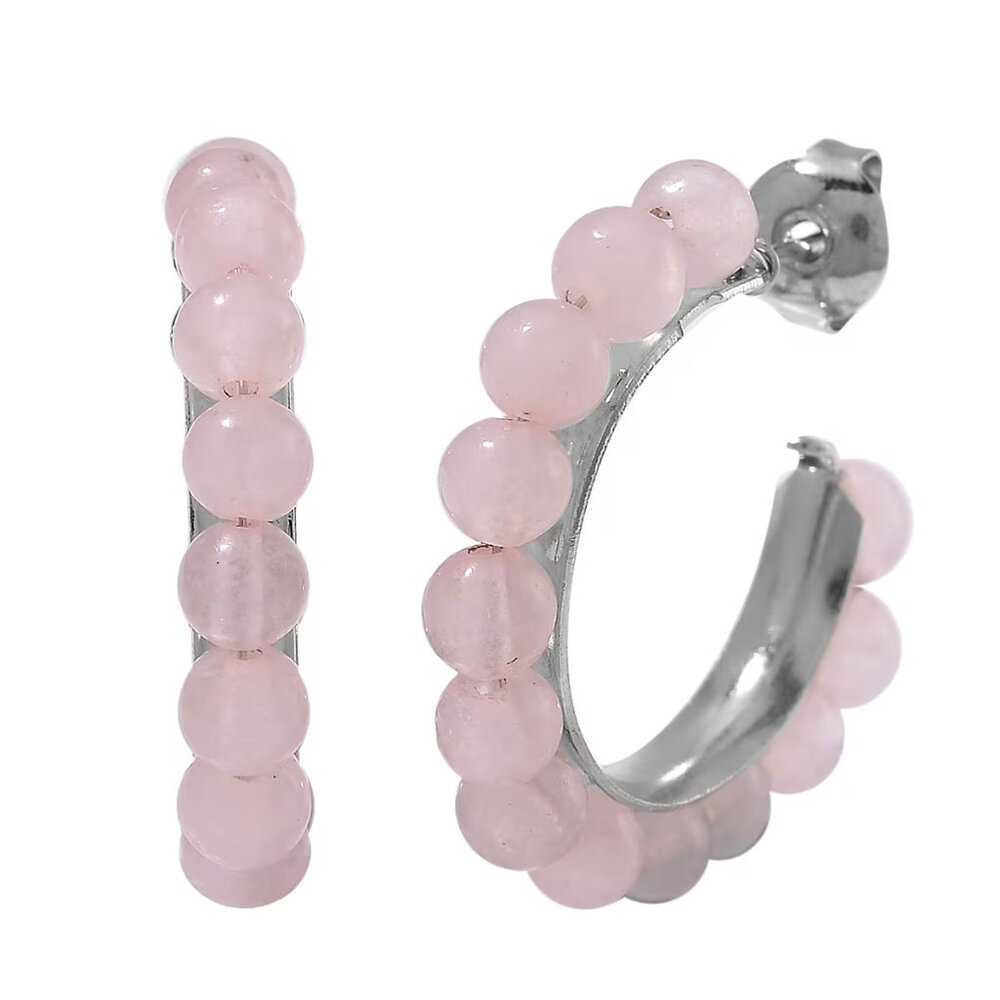 NWT Galilea Rose Quartz Hoop Earrings in‎ Stainless Steel 20.00 ctw